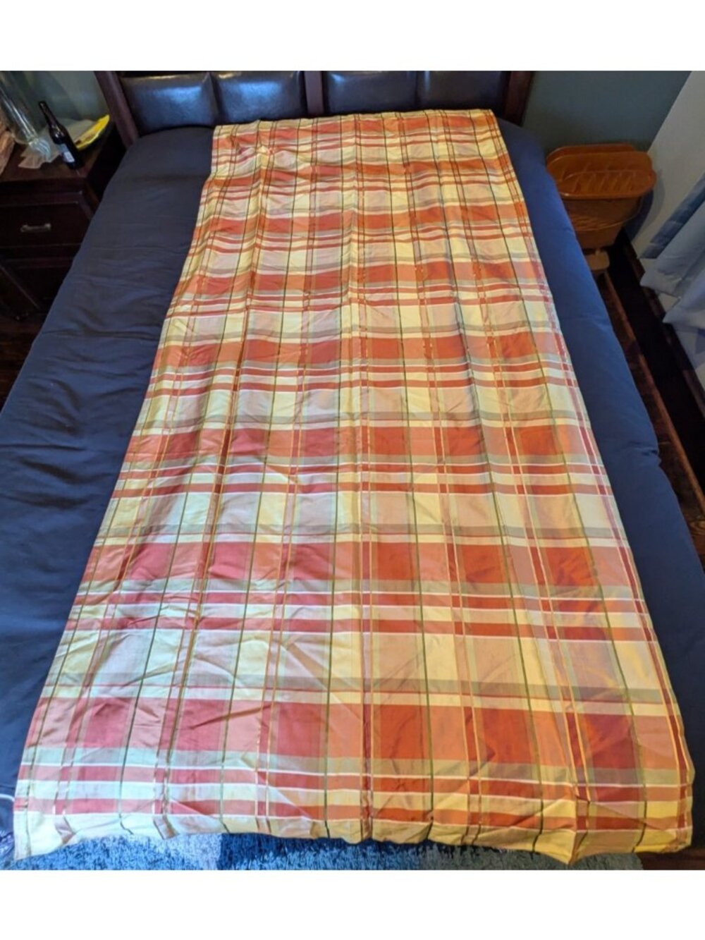 JC Penny Chris Madden Silk Curtain Panels Set of 2 Gold Rust Plaid Lined 84 x 41
